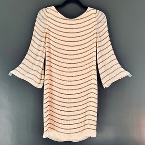 Alice & Olivia Laia Bell Sleeve Sequin Geometric Pattern Silk Stripe Dress XS